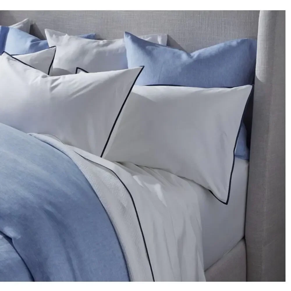 Michell Gold + Bob Williams RARE Luxury Duvet Cover Shams Set King Blue Linen